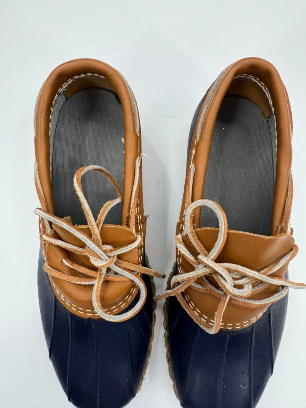 L.L.Bean Bean Boots Womens 8 Duck Boots Navy Brown Leather Lace Up